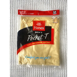 Vtg Hanes Mens Pocket T-Shirt New Sealed M 90s NOS Sunbeam Yellow 1997